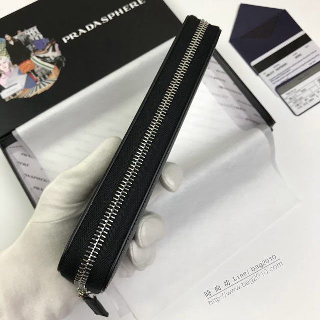 prada錢包 普拉達專櫃最新十字紋牛皮長錢包 2ML317 PRADA男士單拉鏈錢包  pyd2118